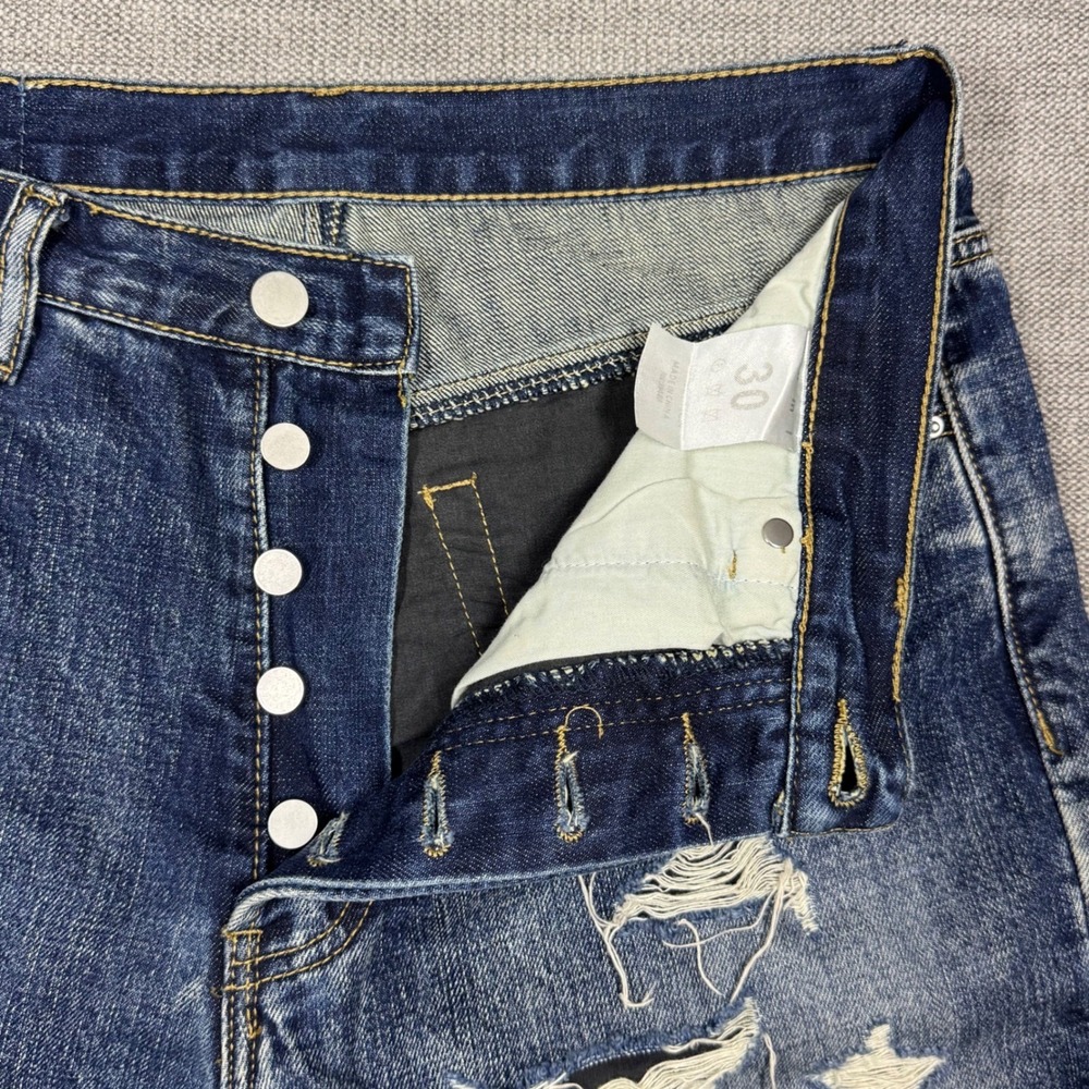 MNML Distressed Straight Leg Jeans Men's‎ 30x33 Medium Wash Button Fly Denim - Picture 4 of 10
